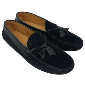 Tod’s Gommino Tassel Loafers Black Suede Driving Shoes Italy w/ Dust Bag - 8.5